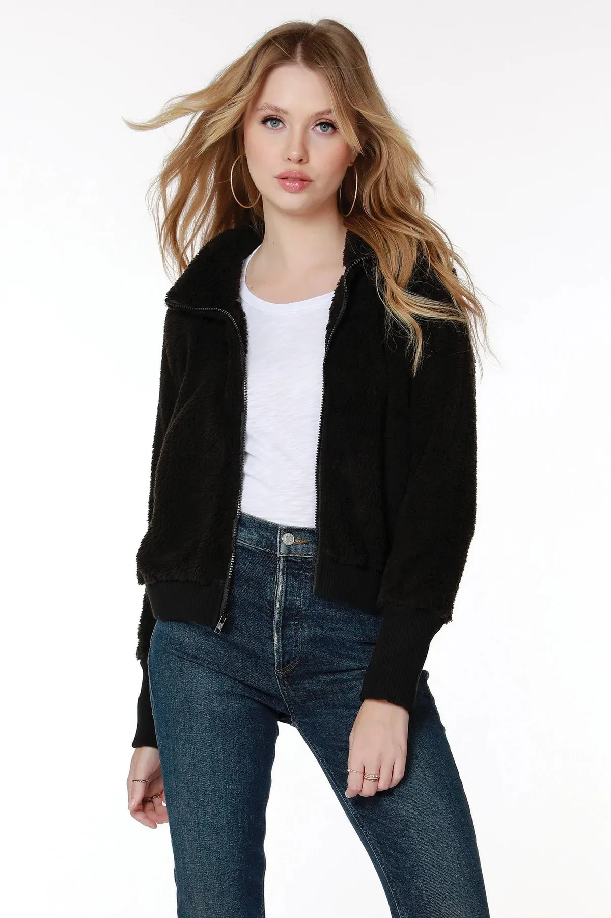 bobi Black Zip Up Bomber Jacket