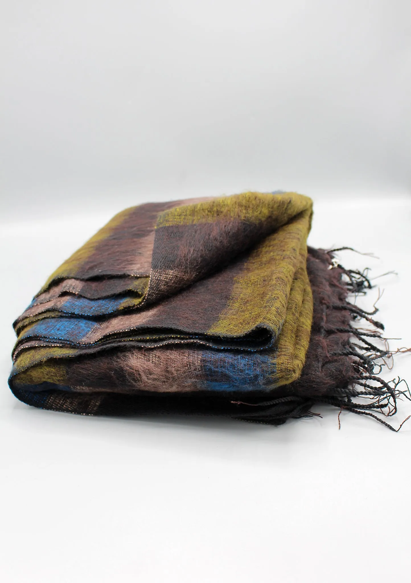 Brown Blue Stripe Yak Wool Meditation and Yoga Blanket