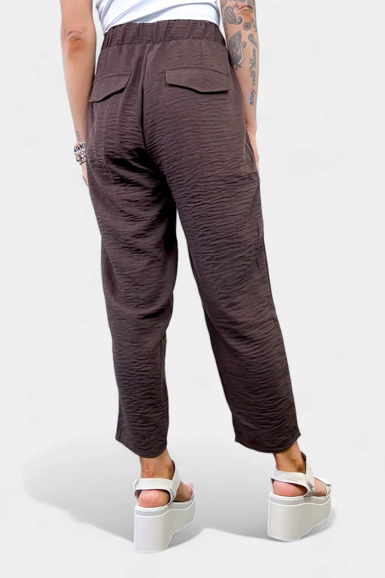 Brown Drawstring Crop Pants