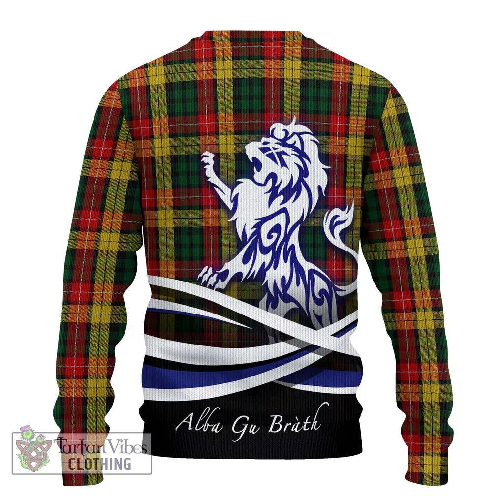 Buchanan Tartan Ugly Sweater with Alba Gu Brath Regal Lion Emblem