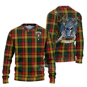 Buchanan Tartan Ugly Sweater with Family Crest Celtic Skull Style