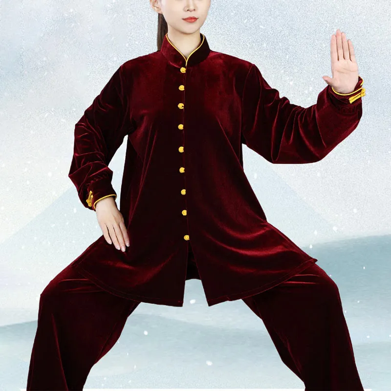 Buddha Stones 2Pcs Fall Winter Tai Chi Meditation Qigong Zen Practice Unisex Velour Plush Clothing Set