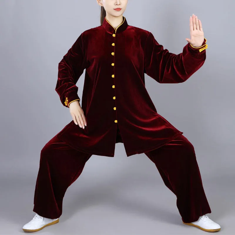 Buddha Stones 2Pcs Fall Winter Tai Chi Meditation Qigong Zen Practice Unisex Velour Plush Clothing Set