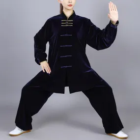 Buddha Stones 2Pcs Fall Winter Tai Chi Qigong Practice Unisex Frog-Button Meditation Velour Clothing Set