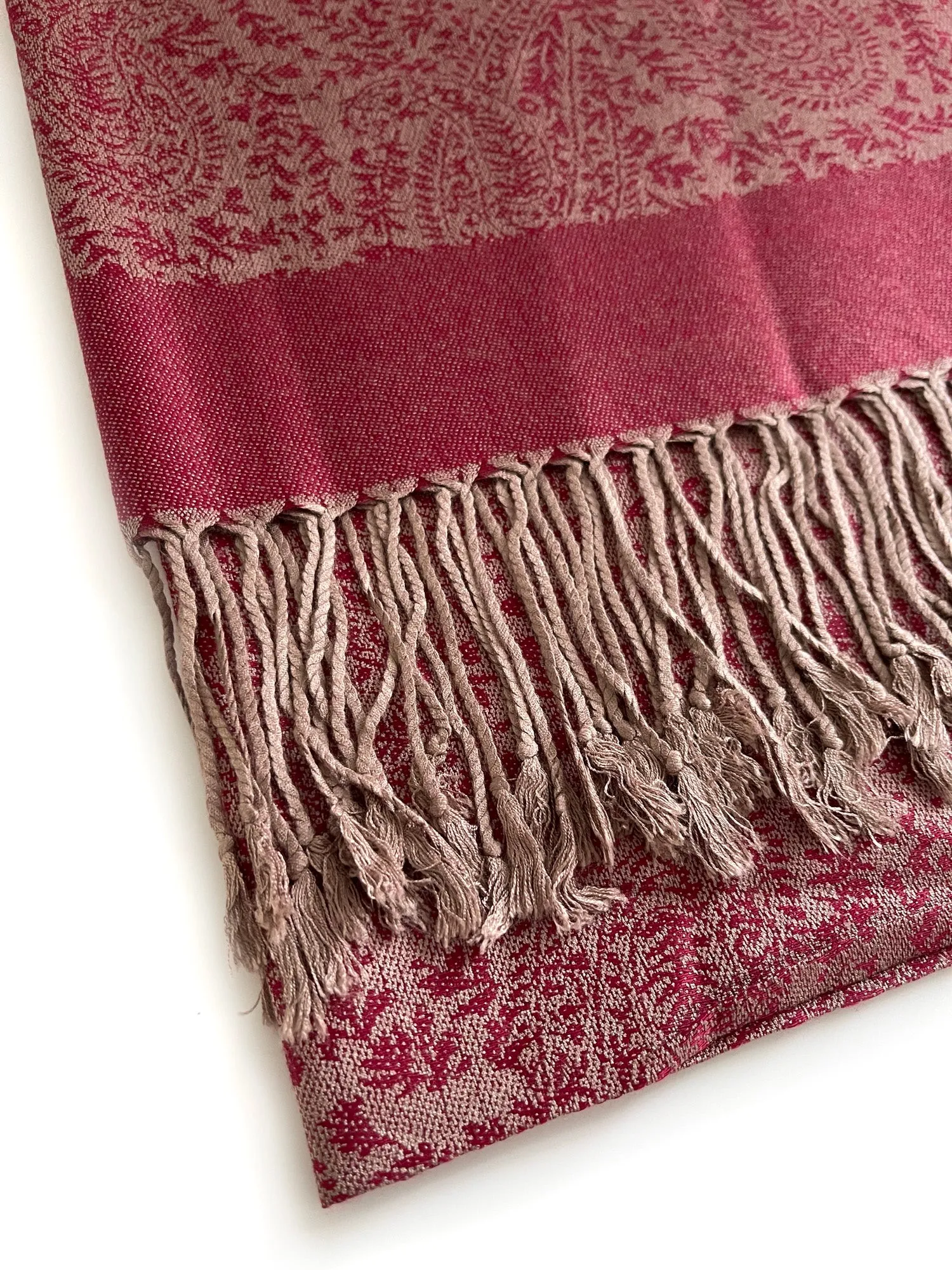 BURGUNDY PAISLEY PRINT REVERSIBLE PASHMINA SHAWL SCARF