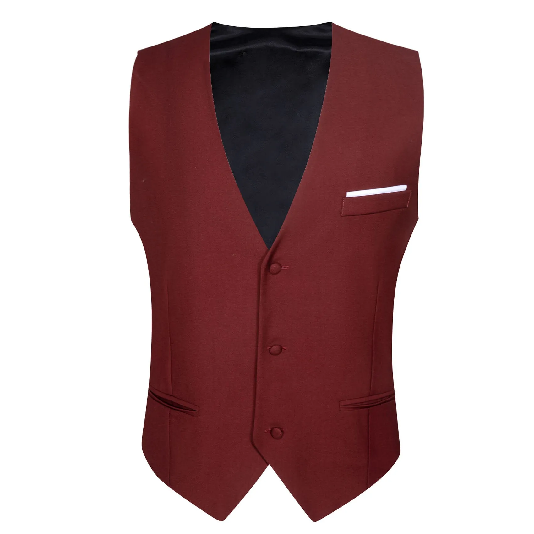 Burgundy Red Solid Silk Men's V-Neck Business Vest