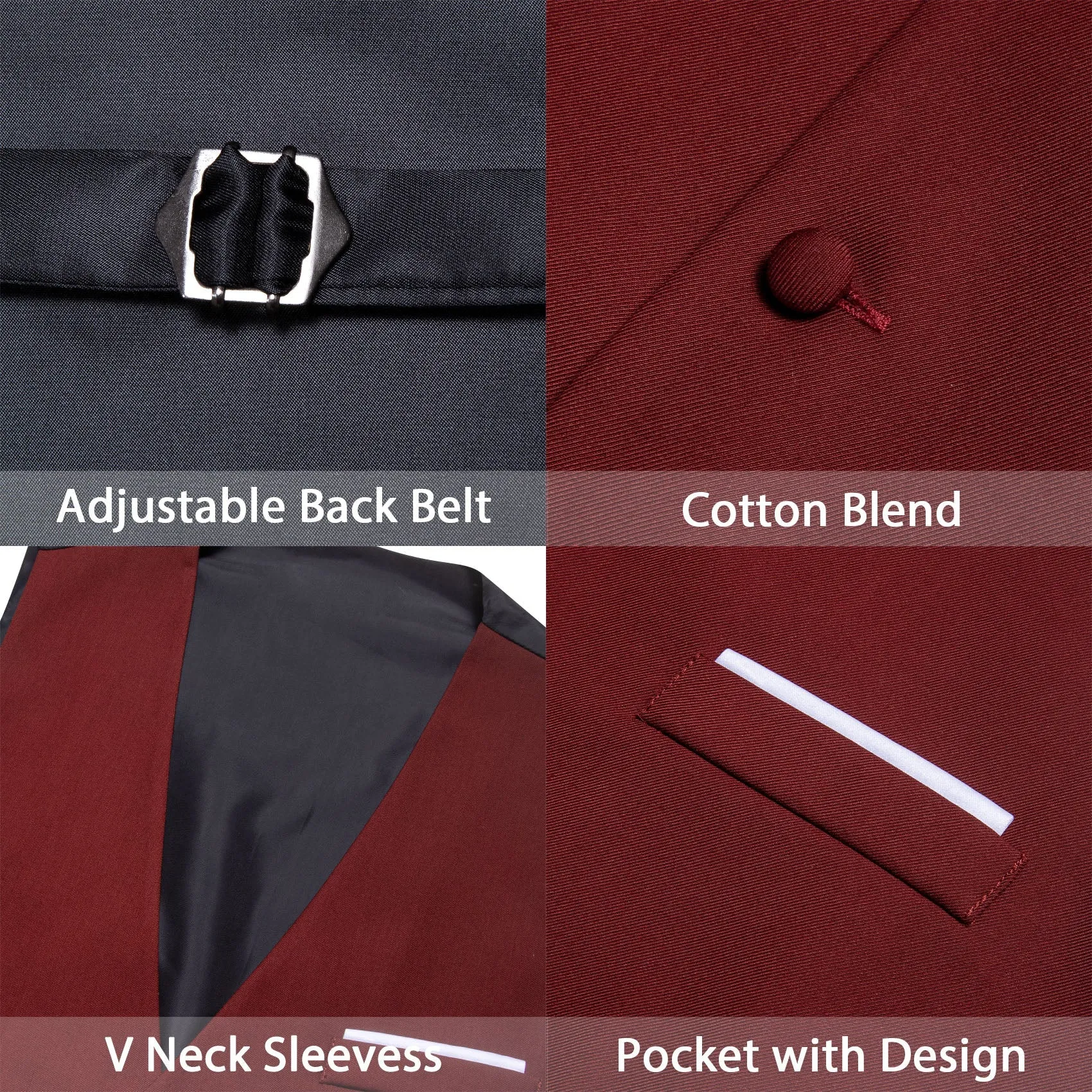 Burgundy Red Solid Silk Men's V-Neck Business Vest