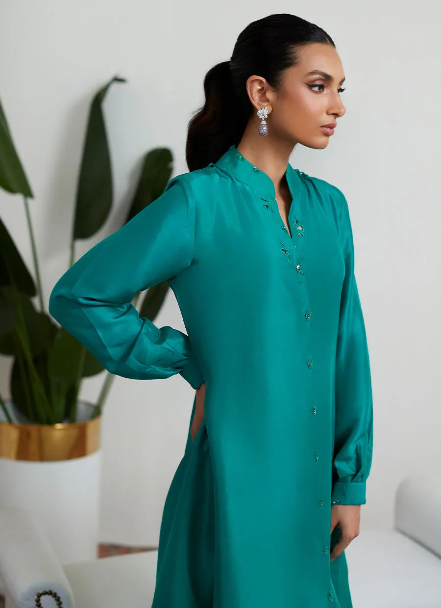 Cadmium Green Raw Silk Shirt