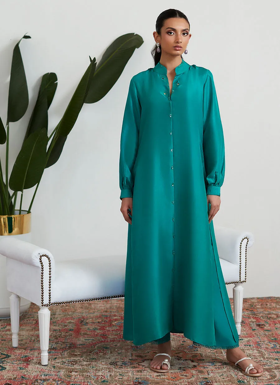 Cadmium Green Raw Silk Shirt