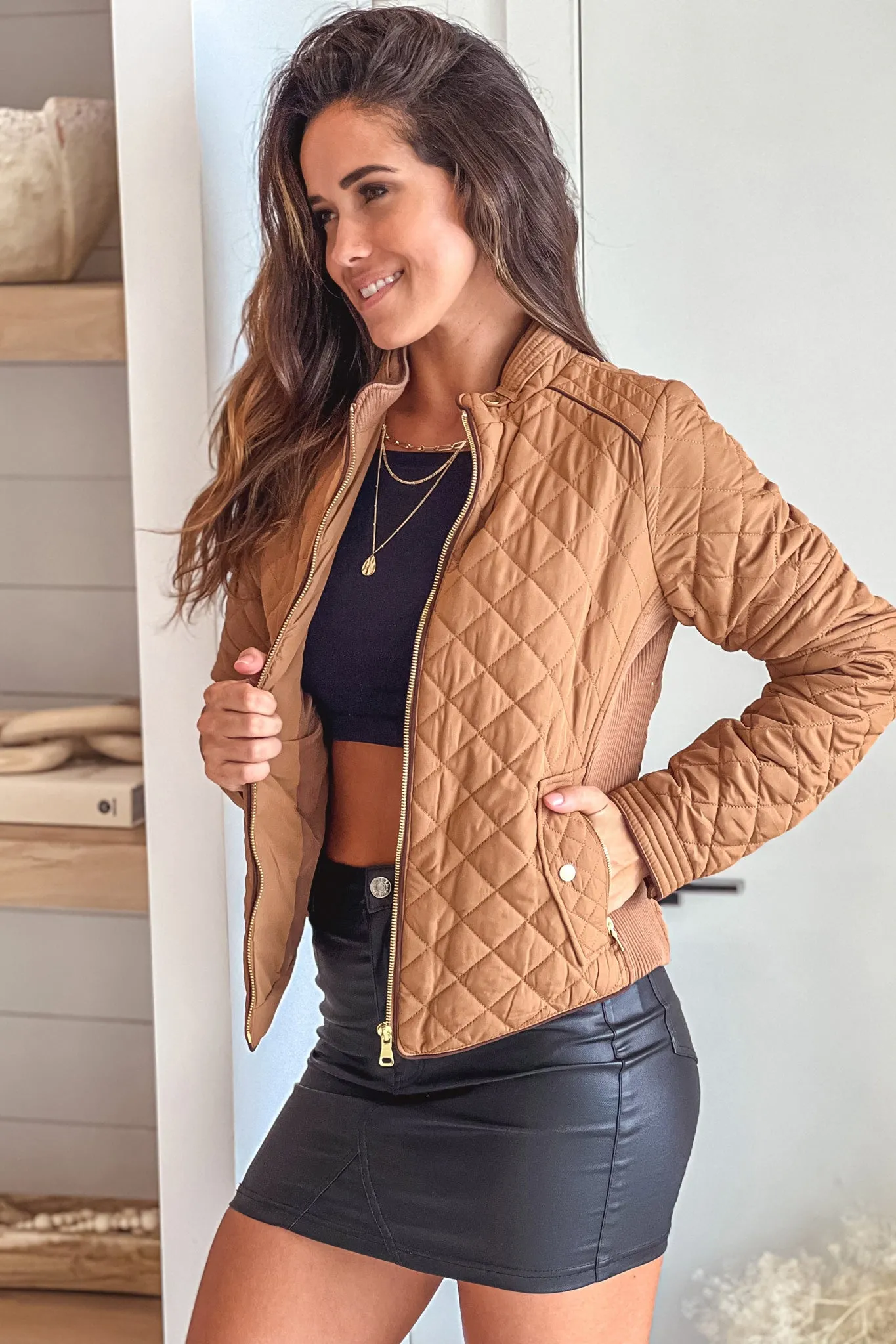 Camel Quilted Jacket