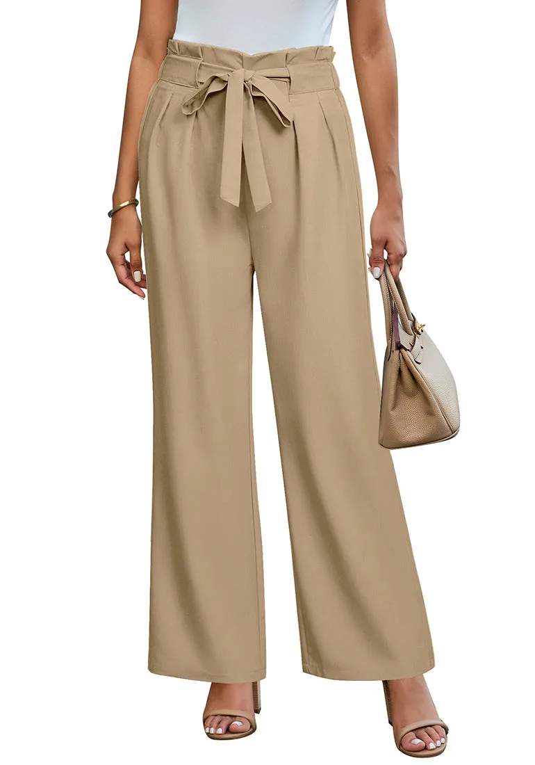 Candied Ginger Women's Brief Elastic Waist High Waisted Wide Leg Pant with Belt