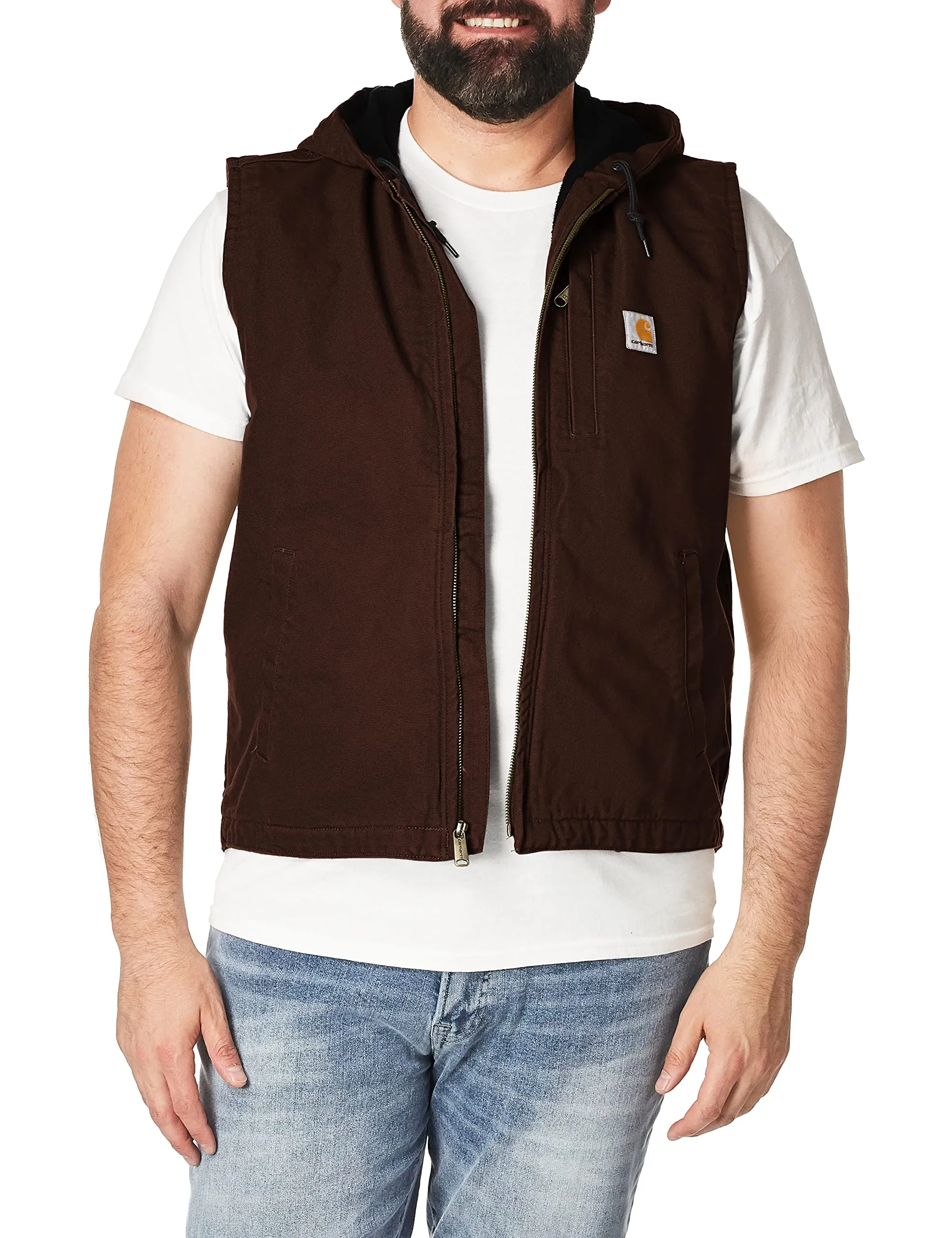 Carhartt 103837 Men's Relaxed Fit Washed Duck Fleece-Lined Hooded Vest