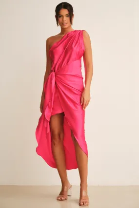 Carla One Shoulder Midi  Dress Fuchsia