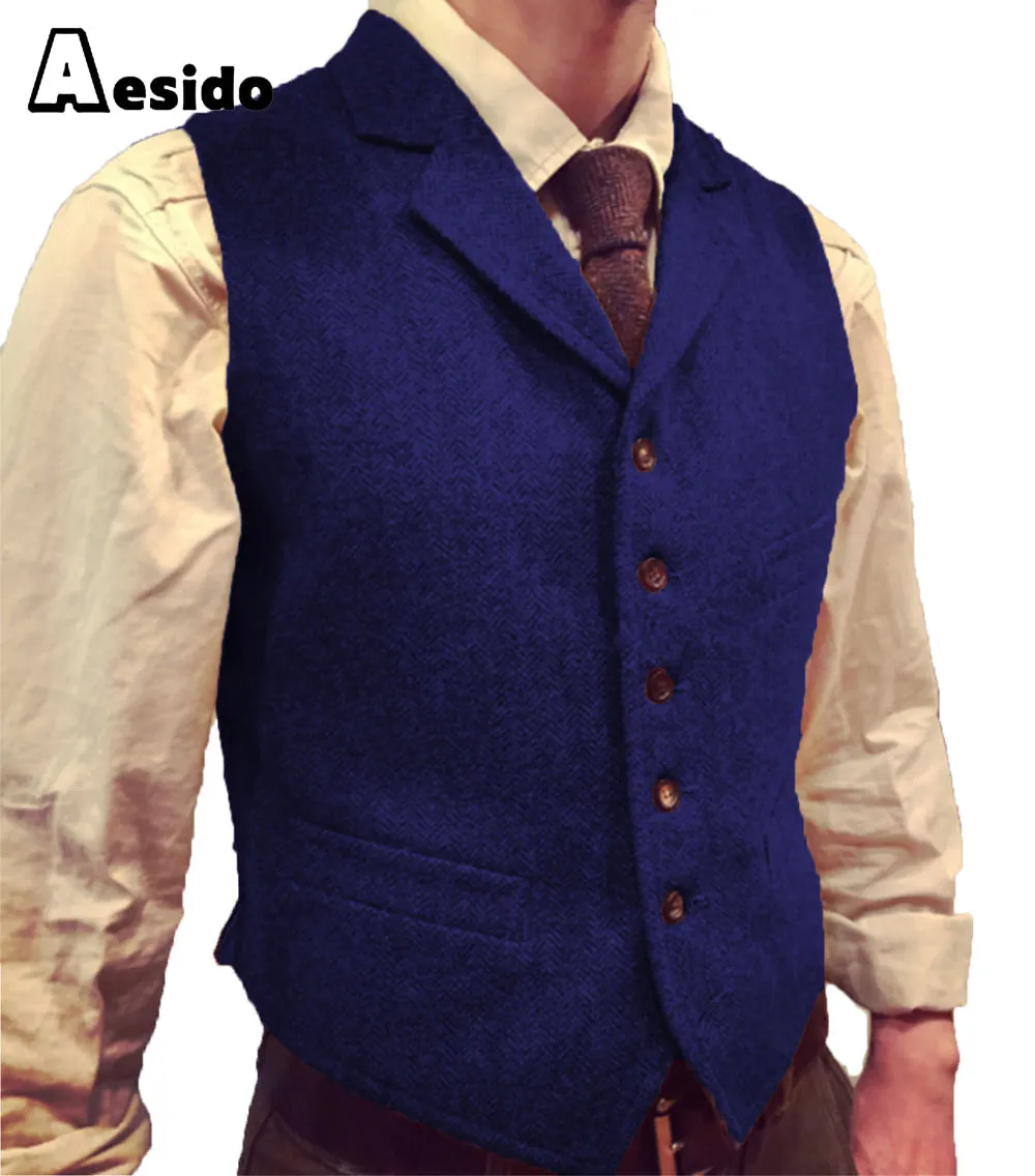 Casual Men's Suit Vest Herringbone Notch Lapel Waistcoat