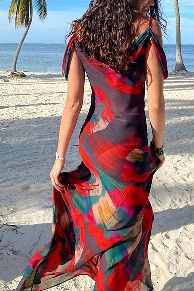 Chic High waist One shoulder Printed Maxi Dress