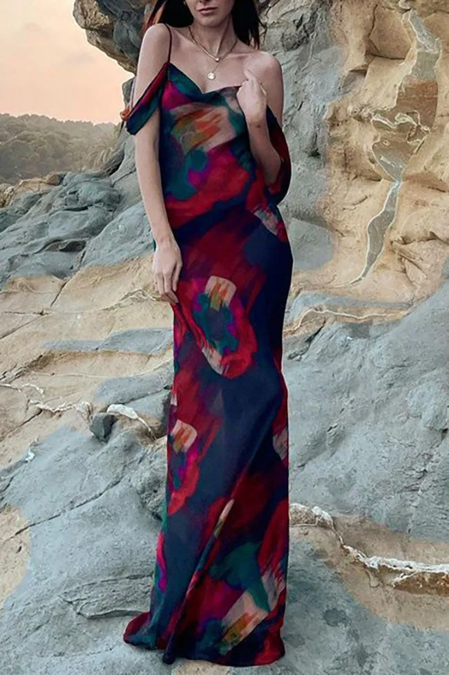 Chic High waist One shoulder Printed Maxi Dress