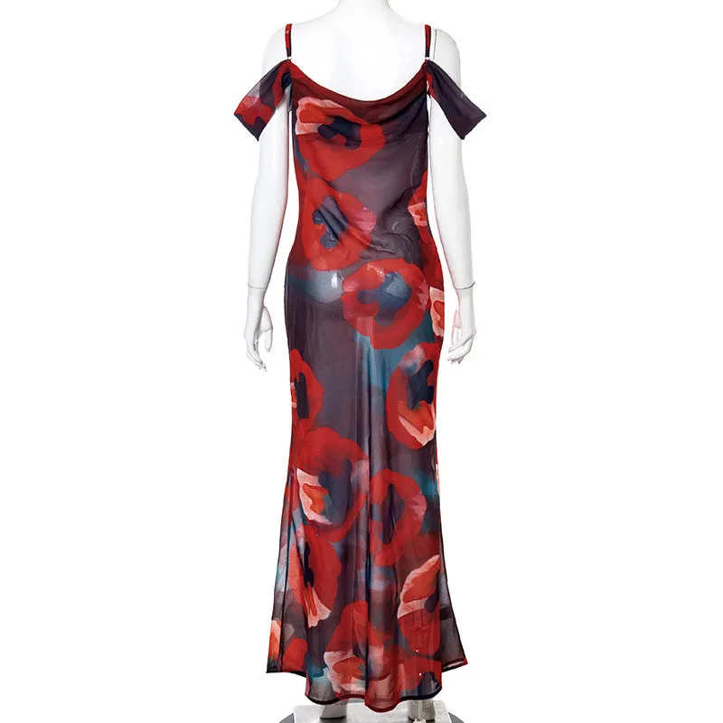 Chic High waist One shoulder Printed Maxi Dress