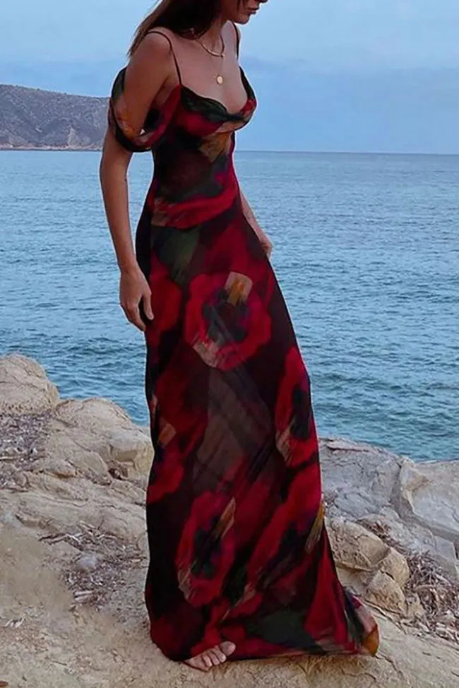 Chic High waist One shoulder Printed Maxi Dress