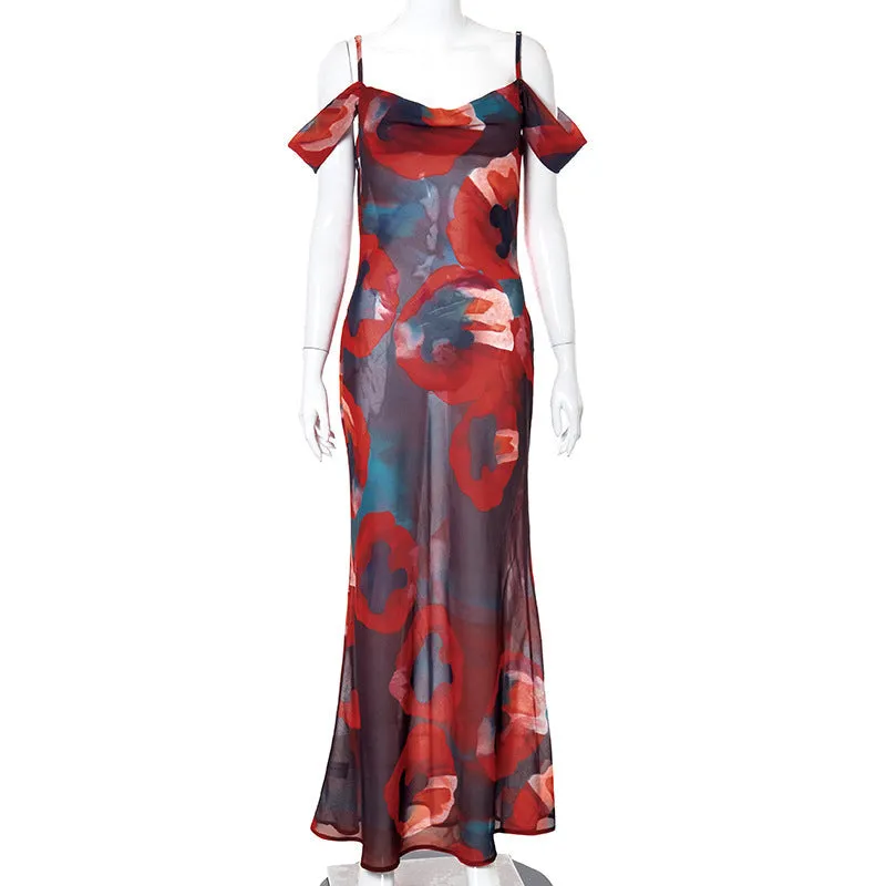 Chic High waist One shoulder Printed Maxi Dress