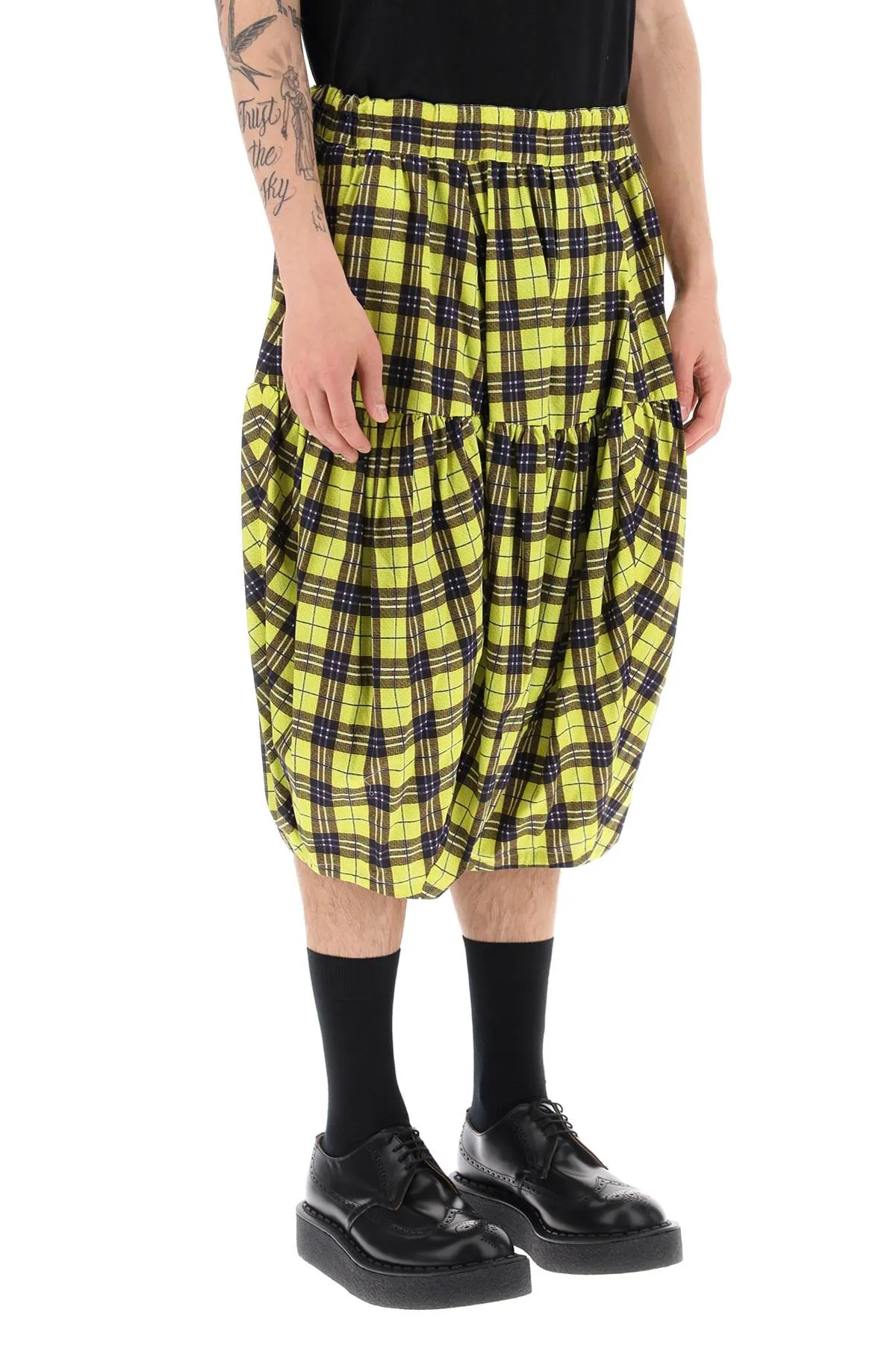 Comme des garcons homme plus check cotton ballon shorts