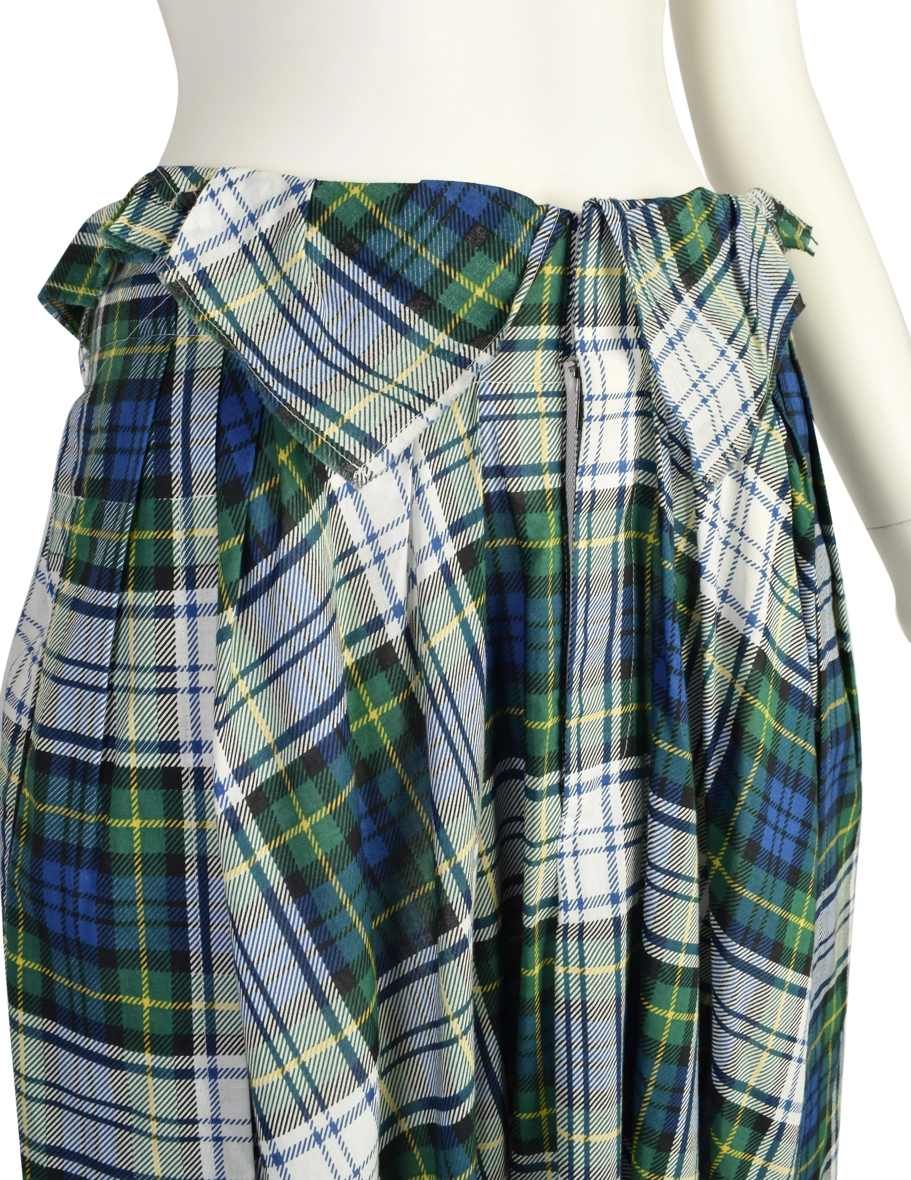 Comme des Garcons Vintage Blue Green Plaid Cotton Dropped Crotch Pants