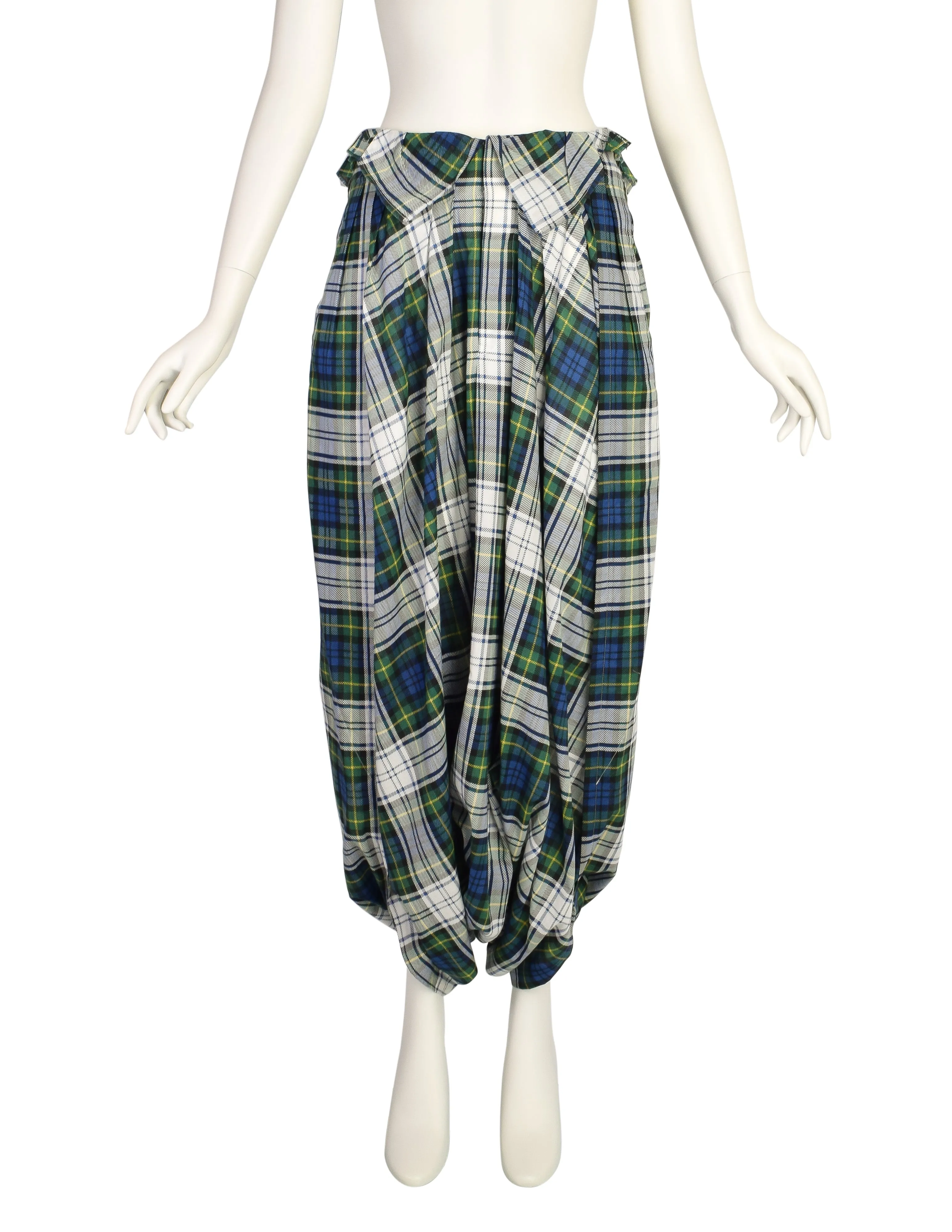 Comme des Garcons Vintage Blue Green Plaid Cotton Dropped Crotch Pants