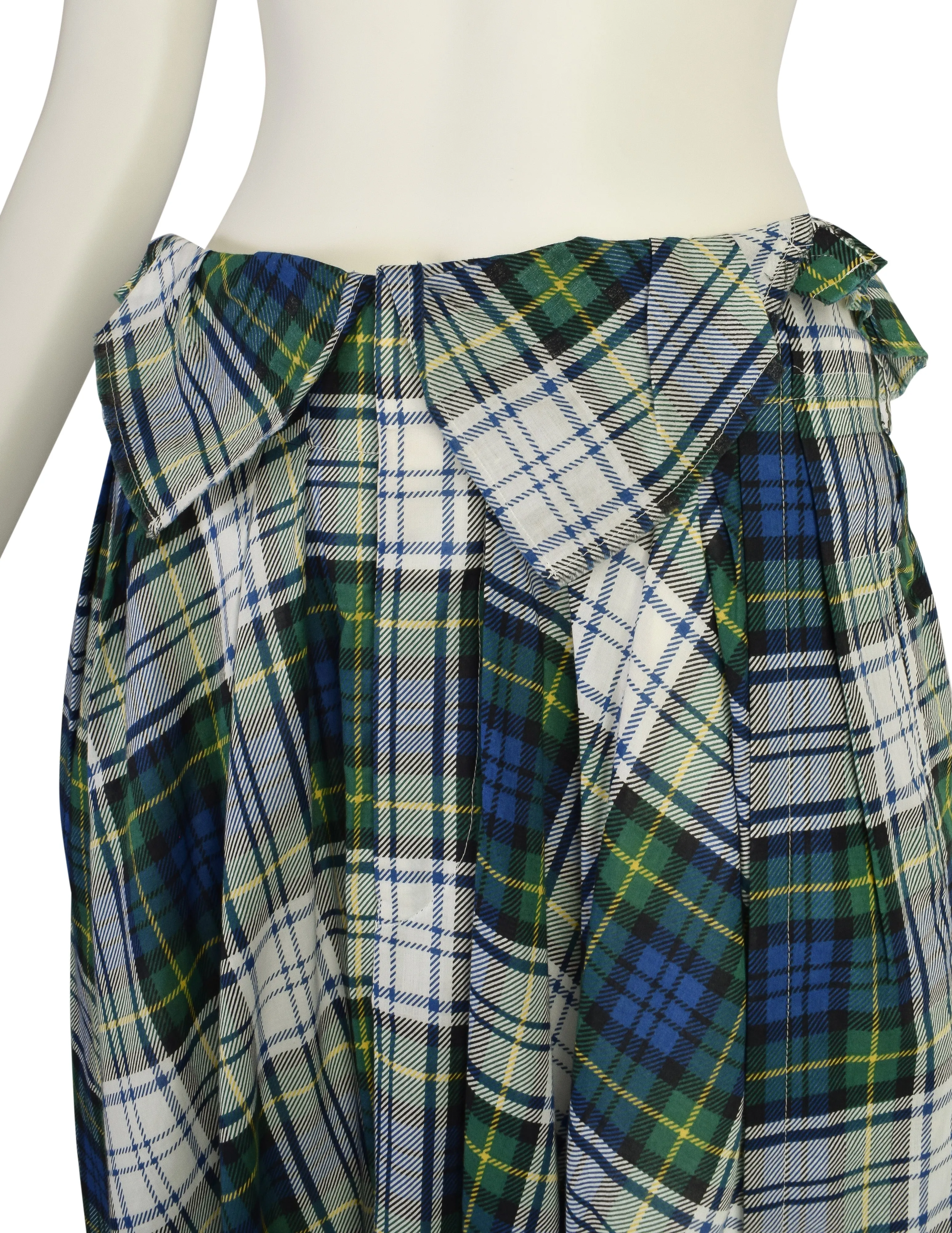 Comme des Garcons Vintage Blue Green Plaid Cotton Dropped Crotch Pants