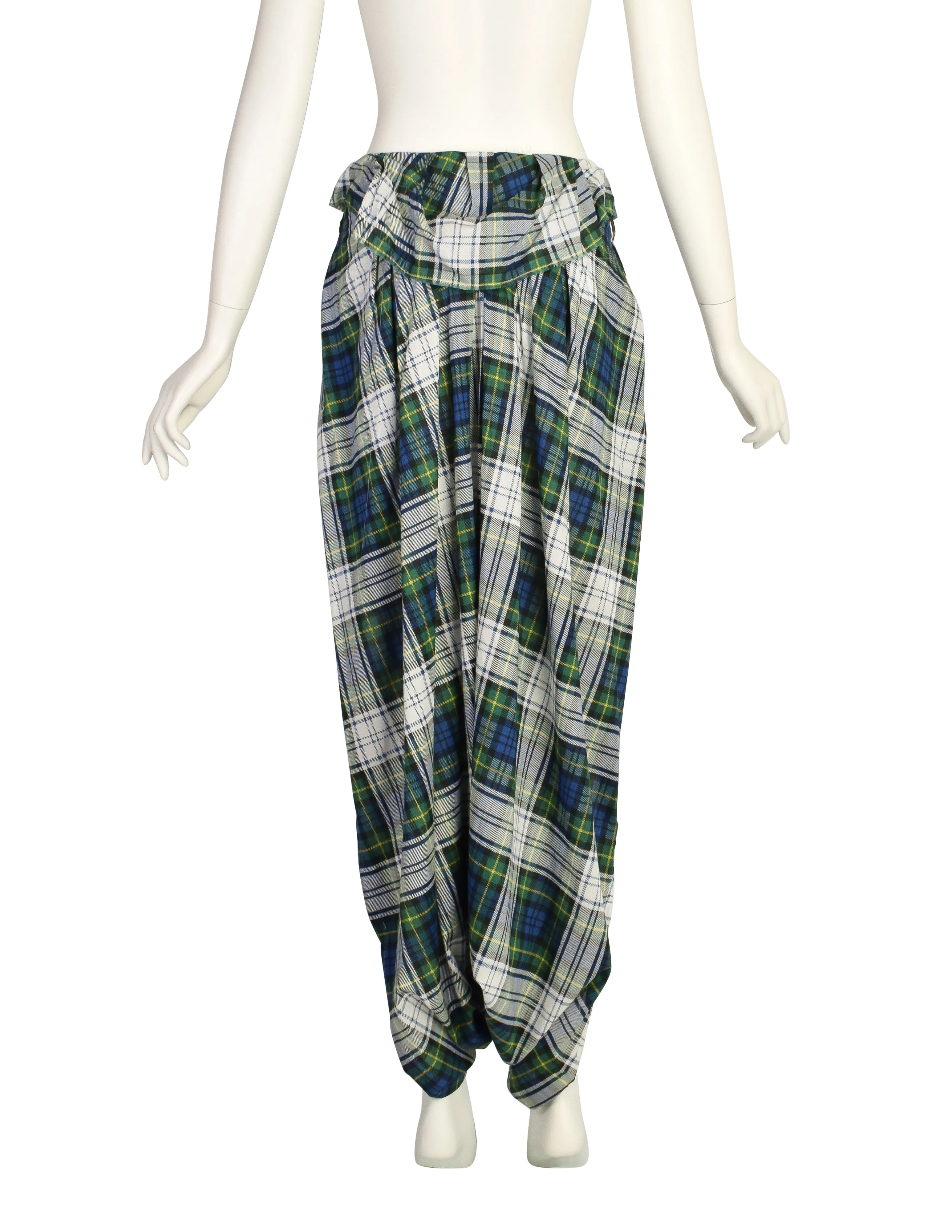 Comme des Garcons Vintage Blue Green Plaid Cotton Dropped Crotch Pants