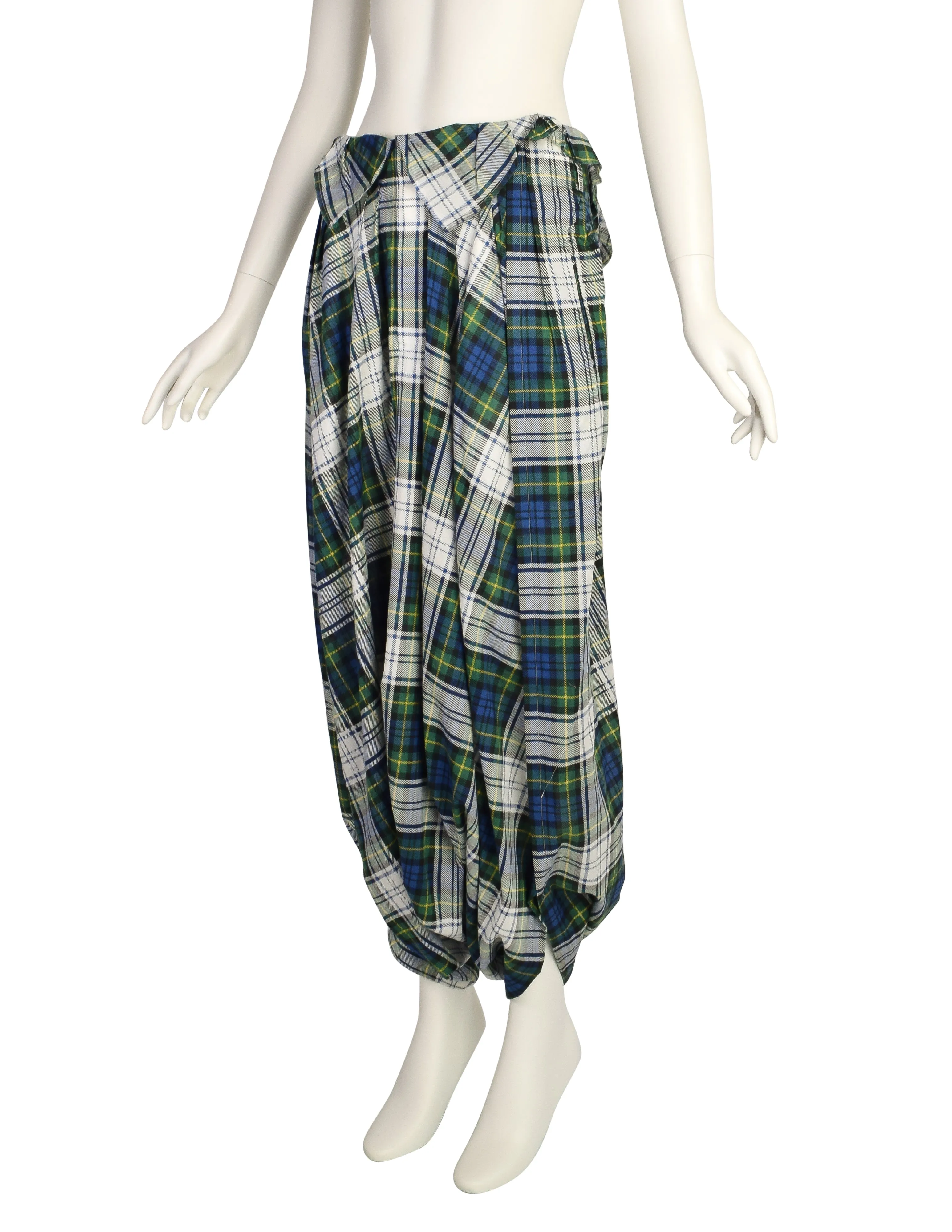 Comme des Garcons Vintage Blue Green Plaid Cotton Dropped Crotch Pants