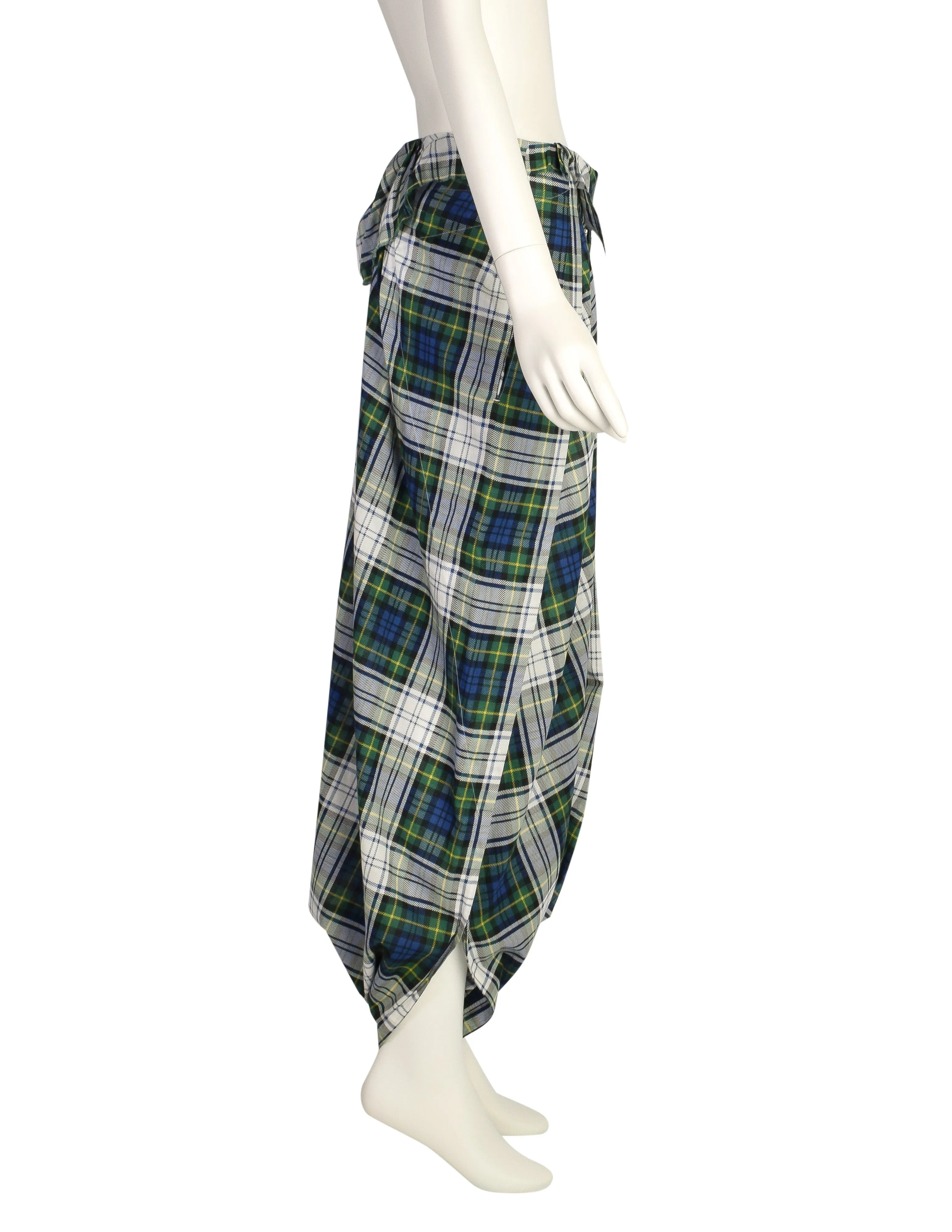 Comme des Garcons Vintage Blue Green Plaid Cotton Dropped Crotch Pants