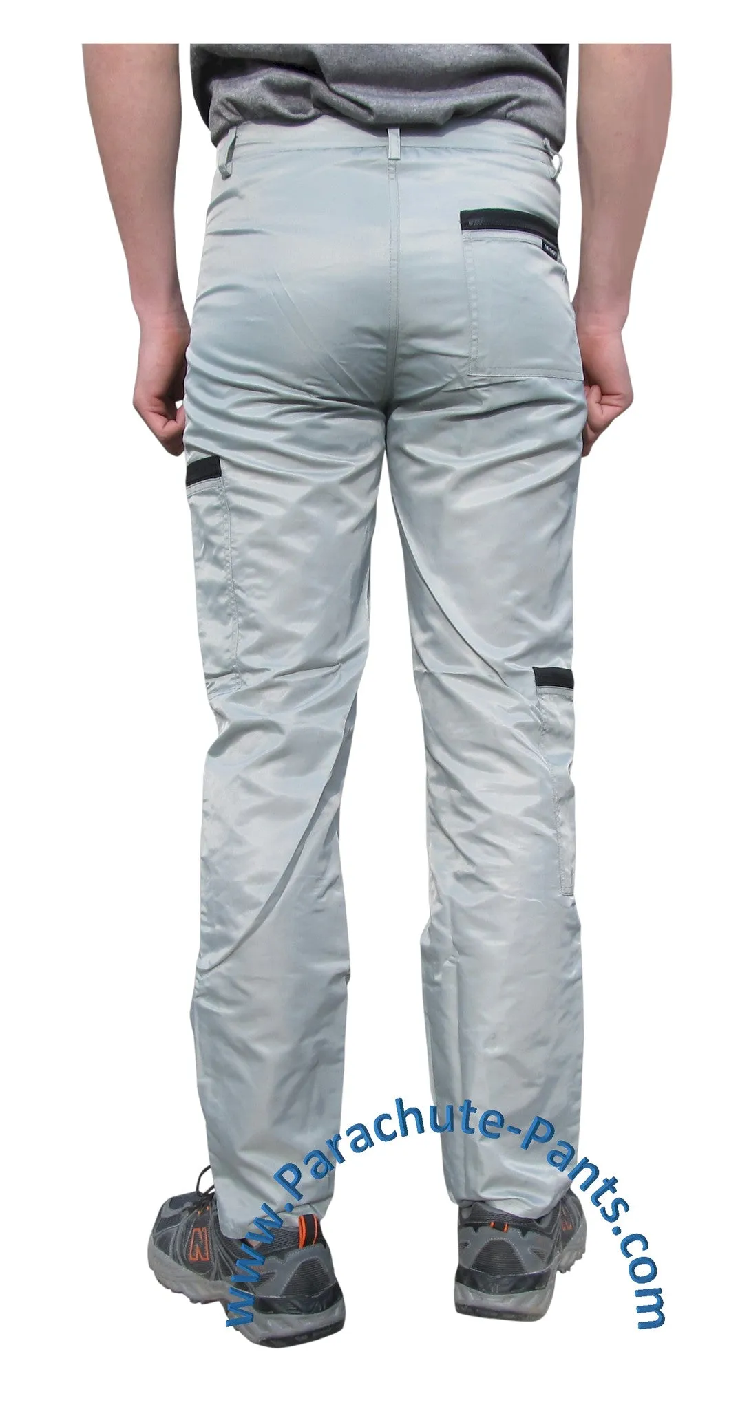 Countdown Grey Classic Nylon Parachute Pants with Black Zippers