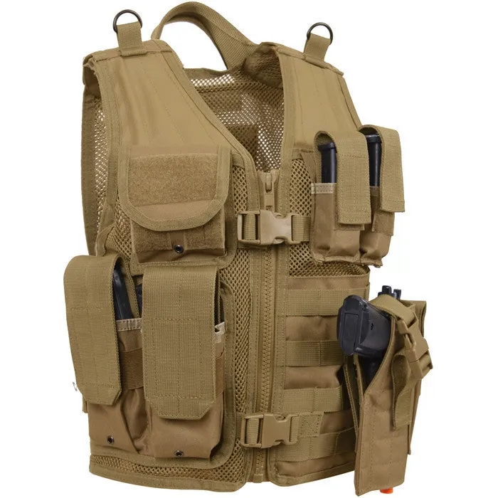 Coyote Brown - Kids MOLLE Compatible Cross Draw Tactical Vest