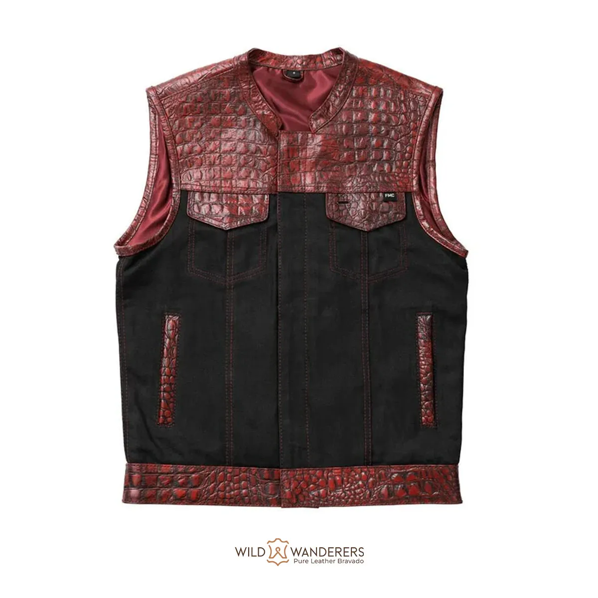 Crimson Croc Men's Motorcycle Leather/Denim Vest