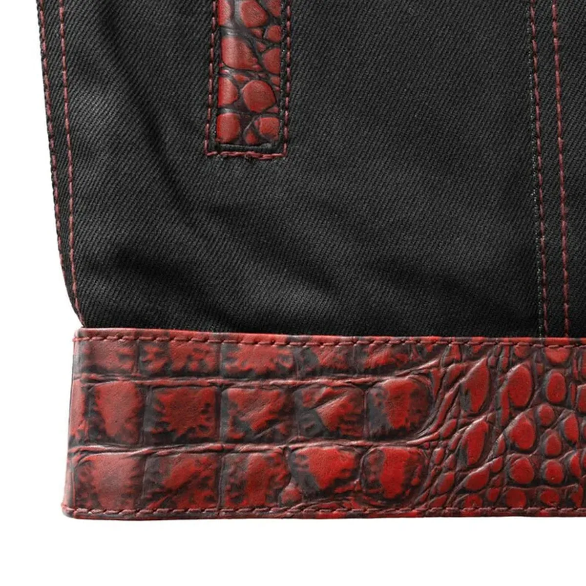 Crimson Croc Men's Motorcycle Leather/Denim Vest