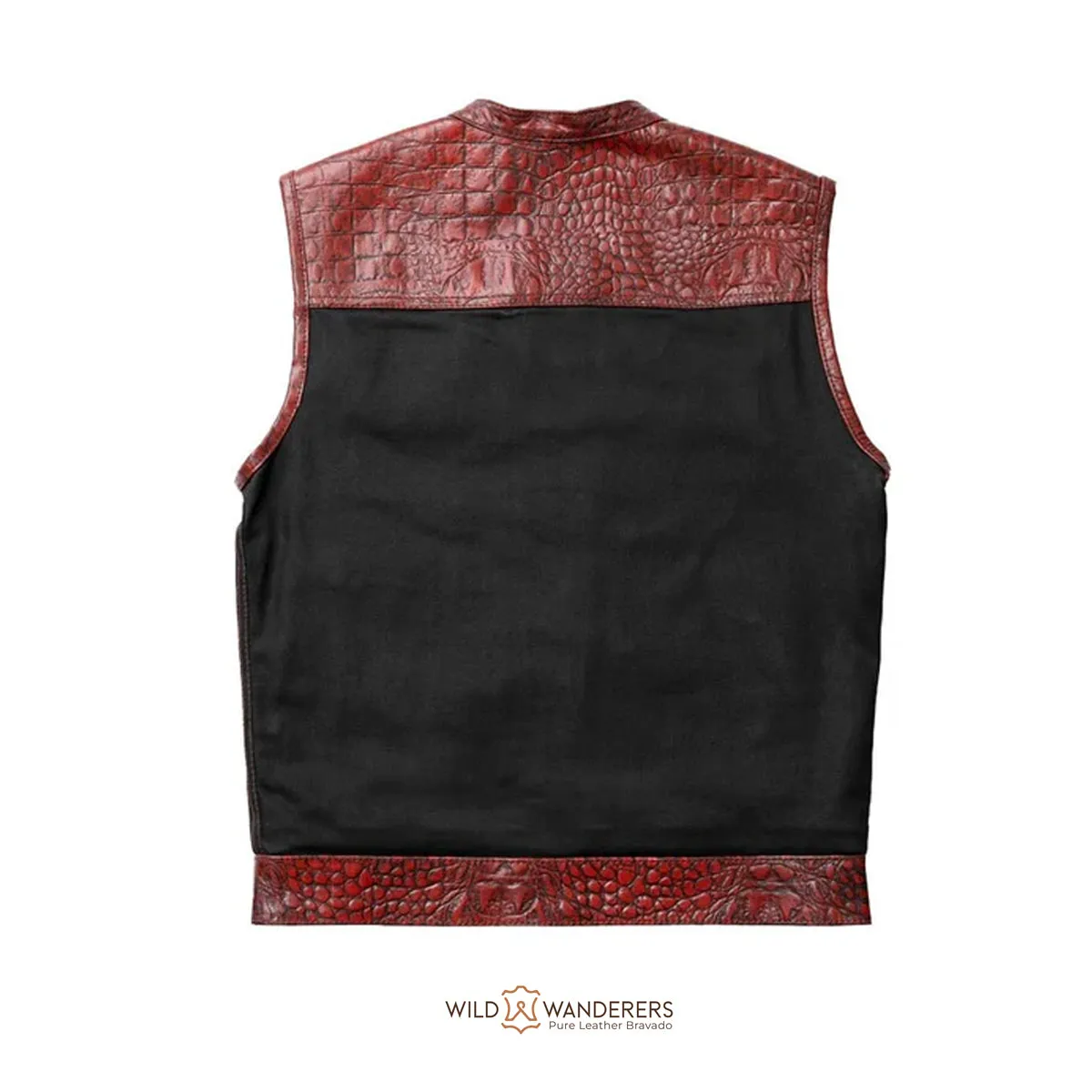 Crimson Croc Men's Motorcycle Leather/Denim Vest