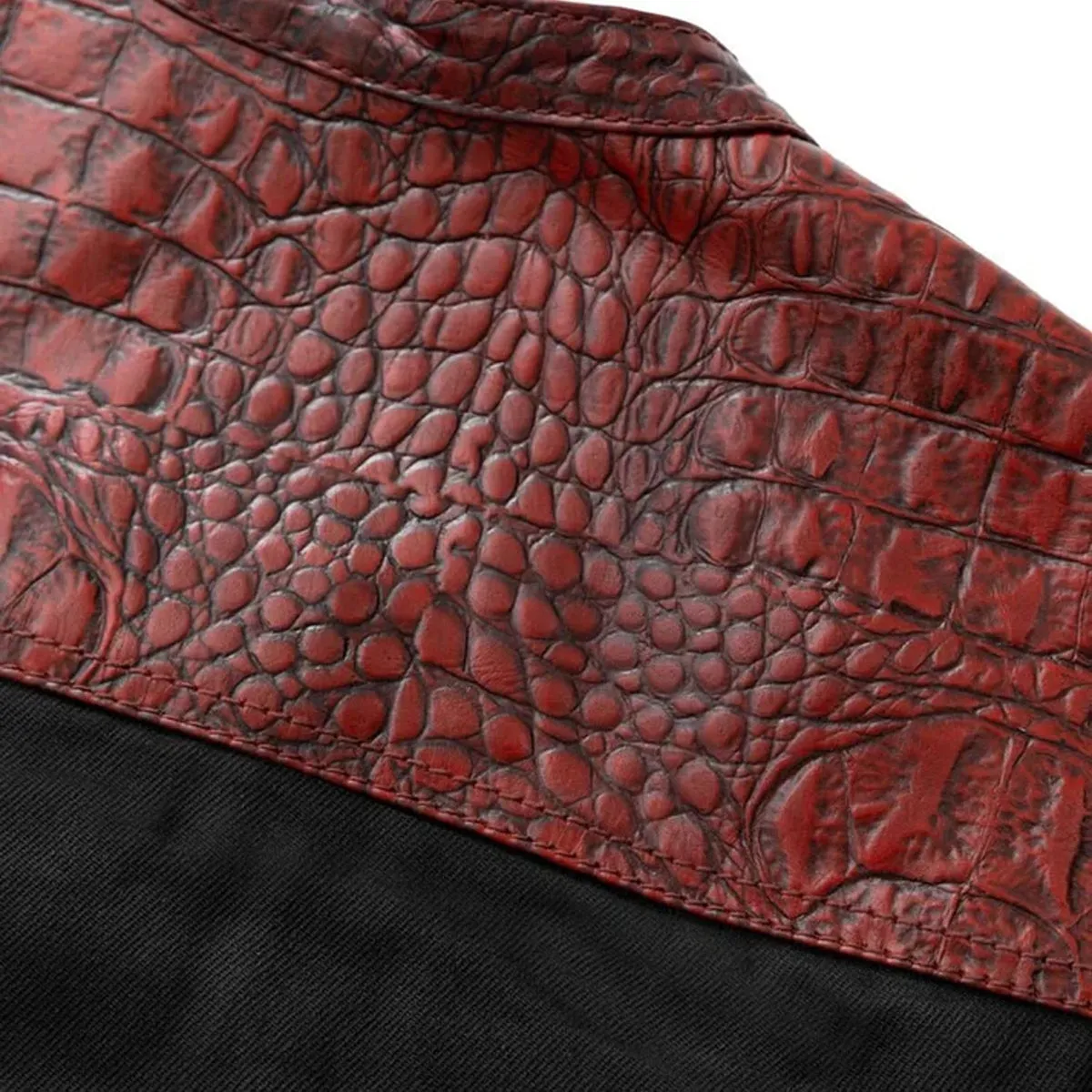 Crimson Croc Men's Motorcycle Leather/Denim Vest