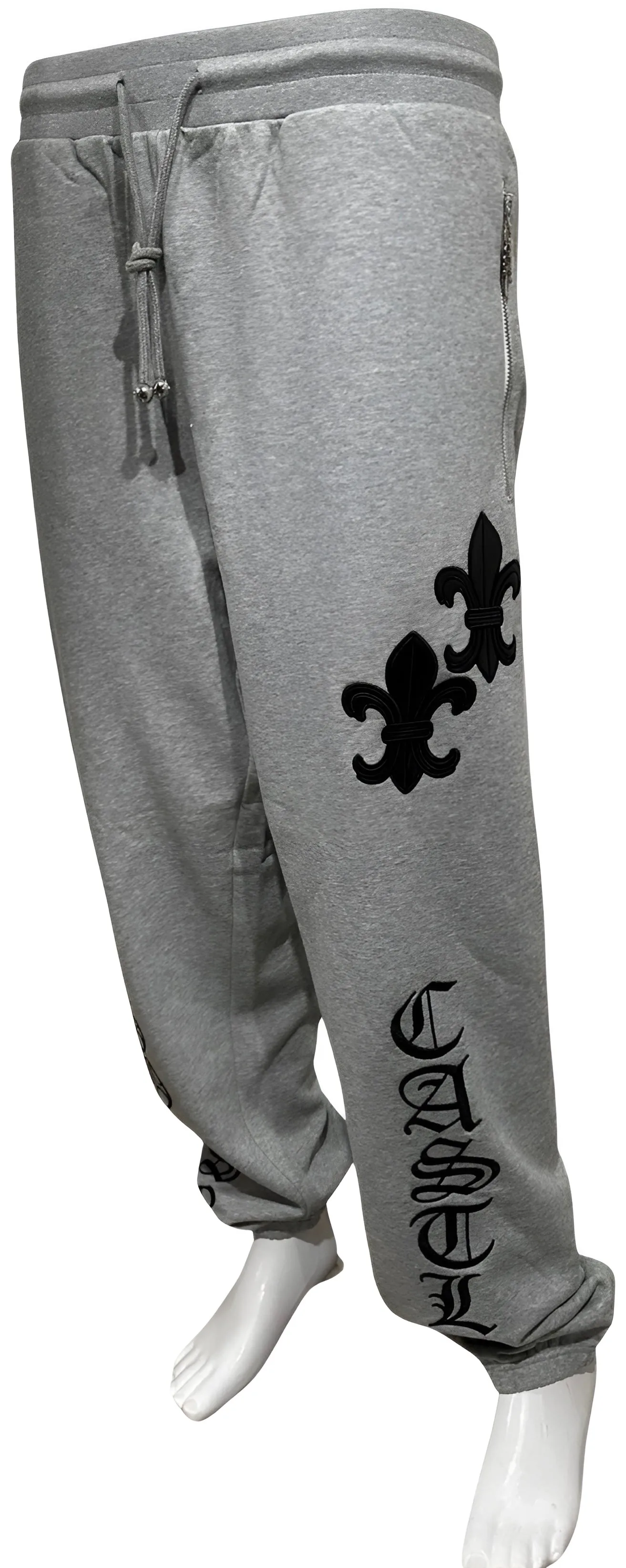 ^CROOKS & CASTLES^ (GREY) ~PU GOTHIC~ LUXURY JOGGER SWEATPANTS