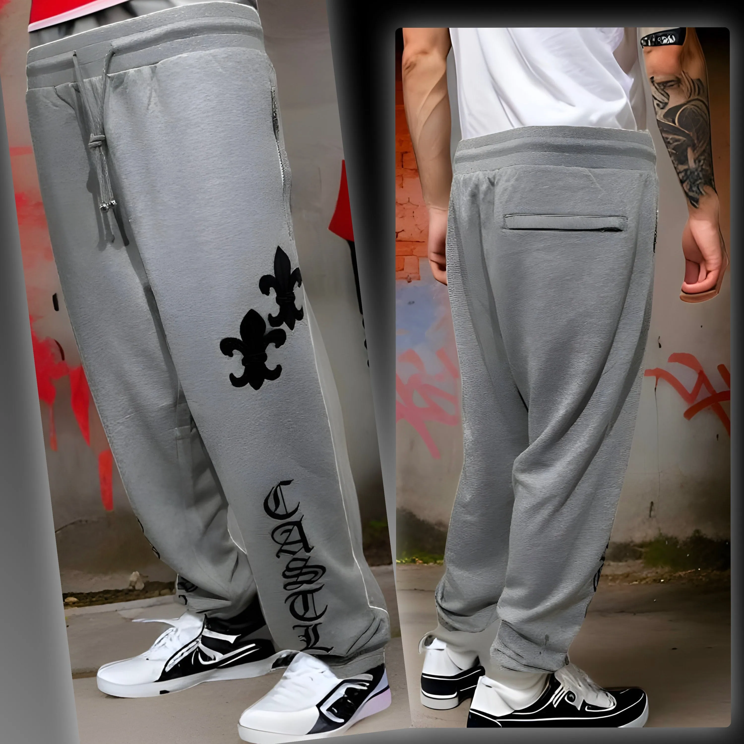 ^CROOKS & CASTLES^ (GREY) ~PU GOTHIC~ LUXURY JOGGER SWEATPANTS