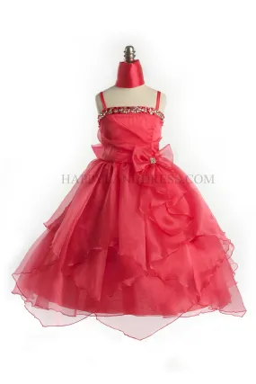 D3477 Tiered Ruffle Organza Rhinestone Dress (10 Diff. Colors)