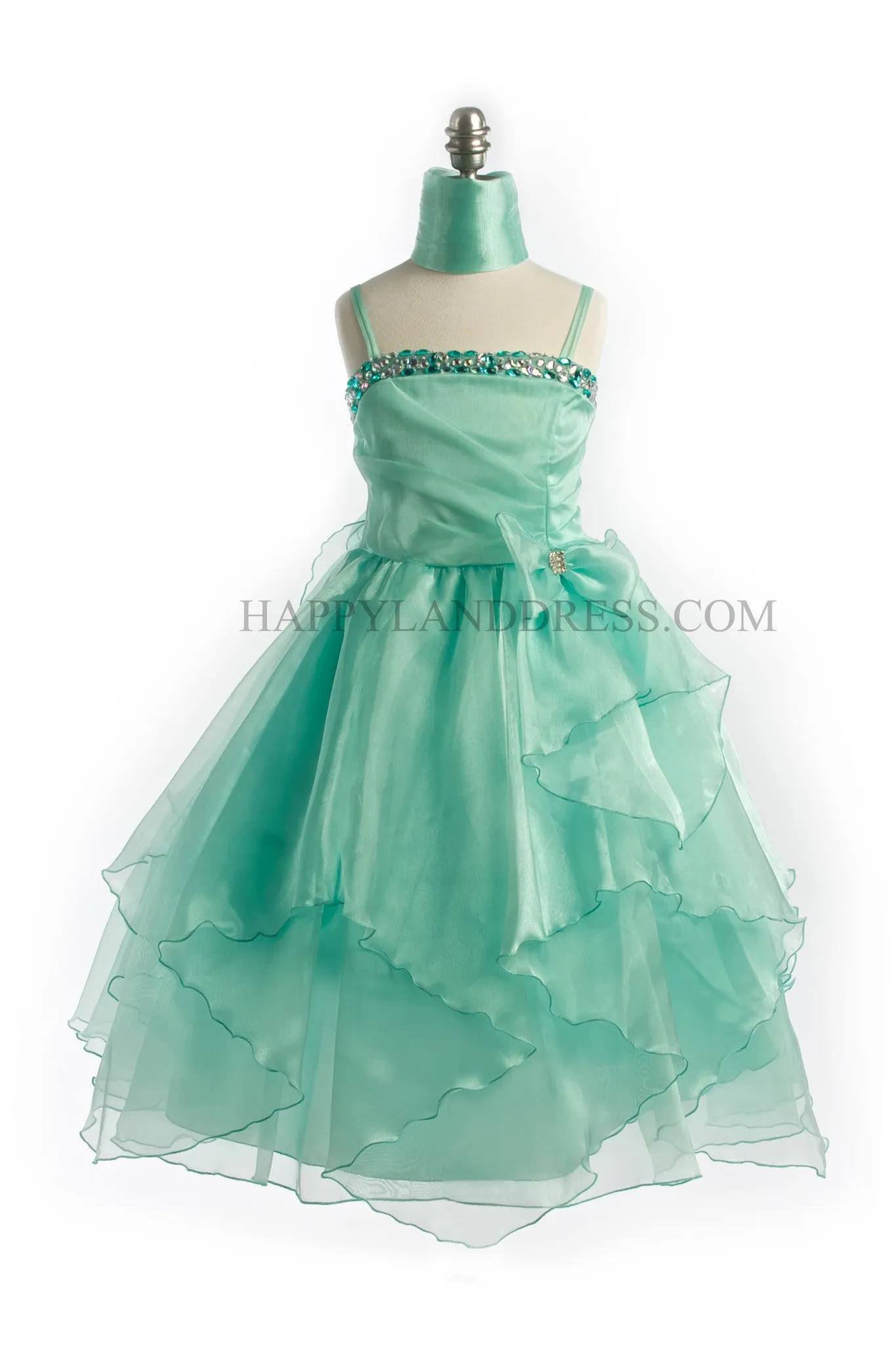 D3477 Tiered Ruffle Organza Rhinestone Dress (10 Diff. Colors)