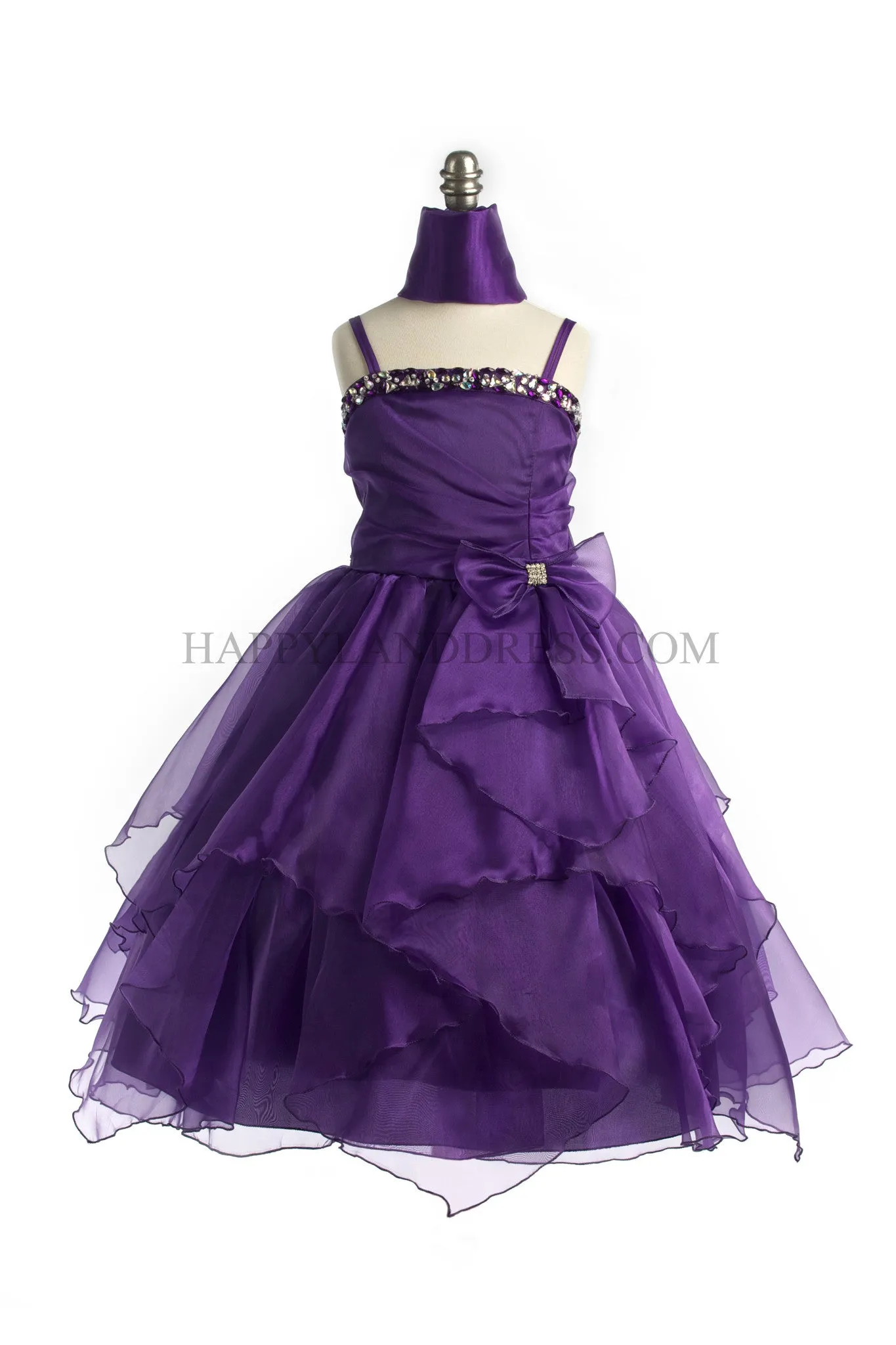 D3477 Tiered Ruffle Organza Rhinestone Dress (10 Diff. Colors)