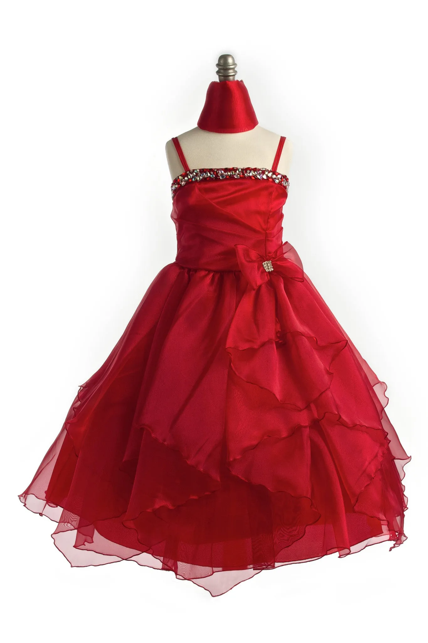 D3477 Tiered Ruffle Organza Rhinestone Dress (10 Diff. Colors)