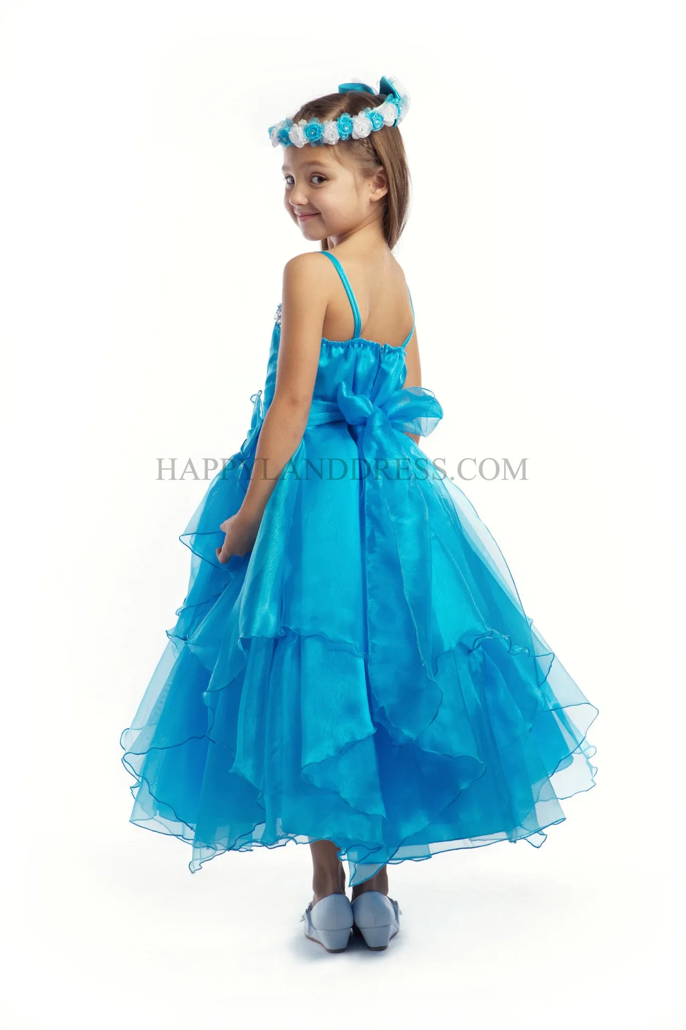 D3477 Tiered Ruffle Organza Rhinestone Dress (10 Diff. Colors)