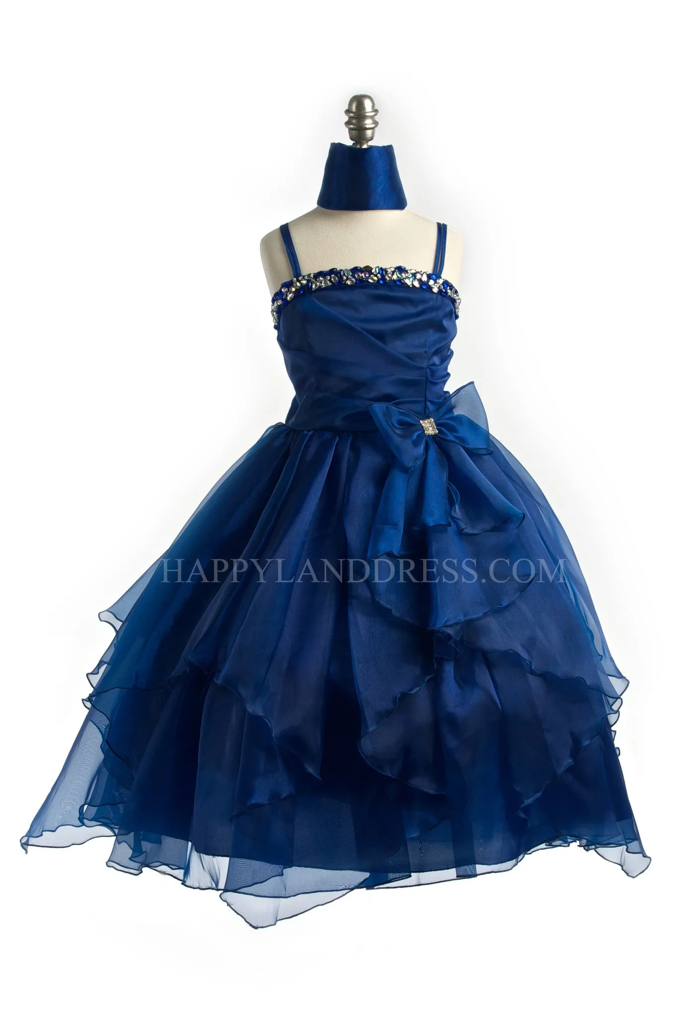 D3477 Tiered Ruffle Organza Rhinestone Dress (10 Diff. Colors)