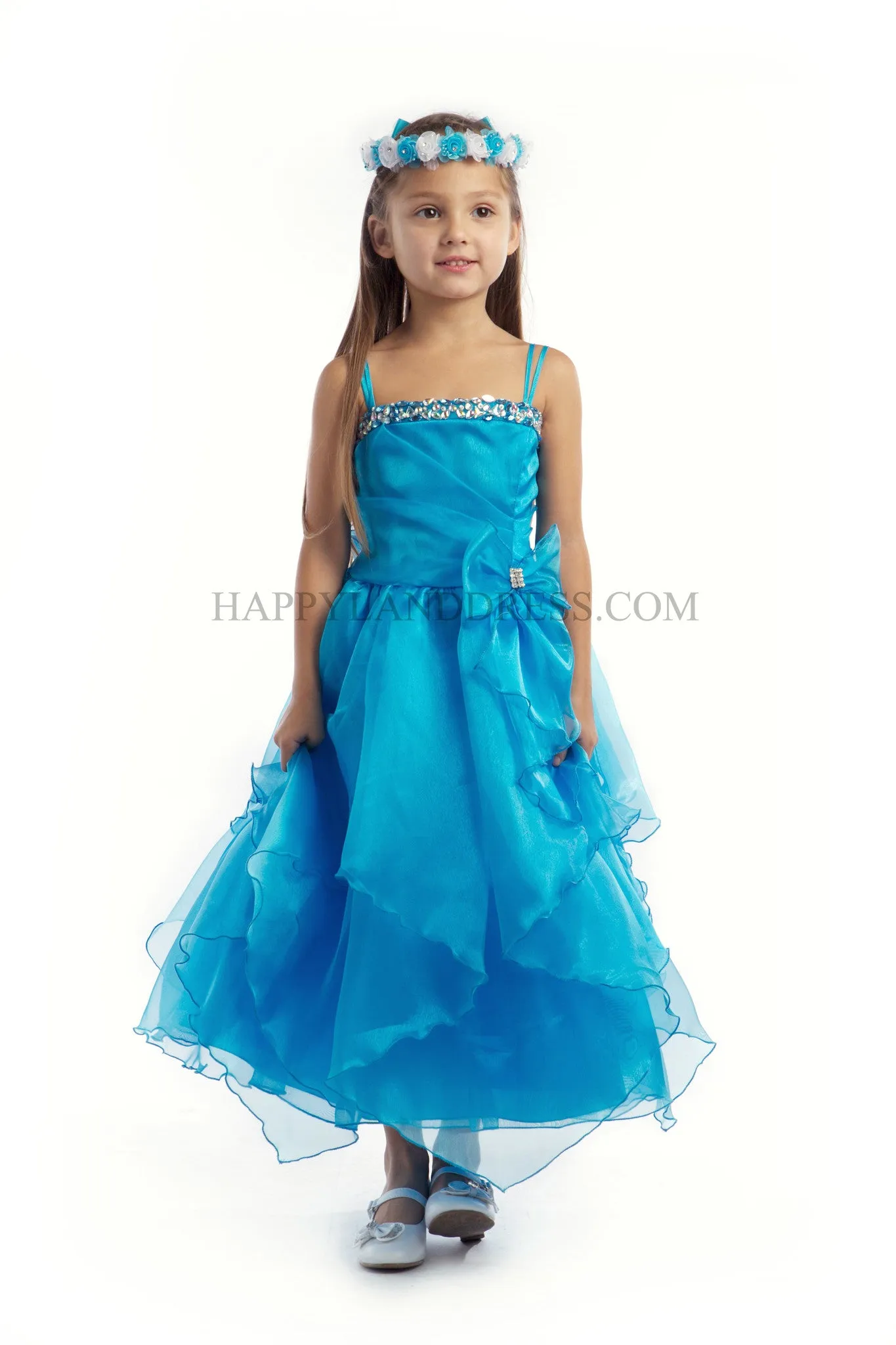 D3477 Tiered Ruffle Organza Rhinestone Dress (10 Diff. Colors)