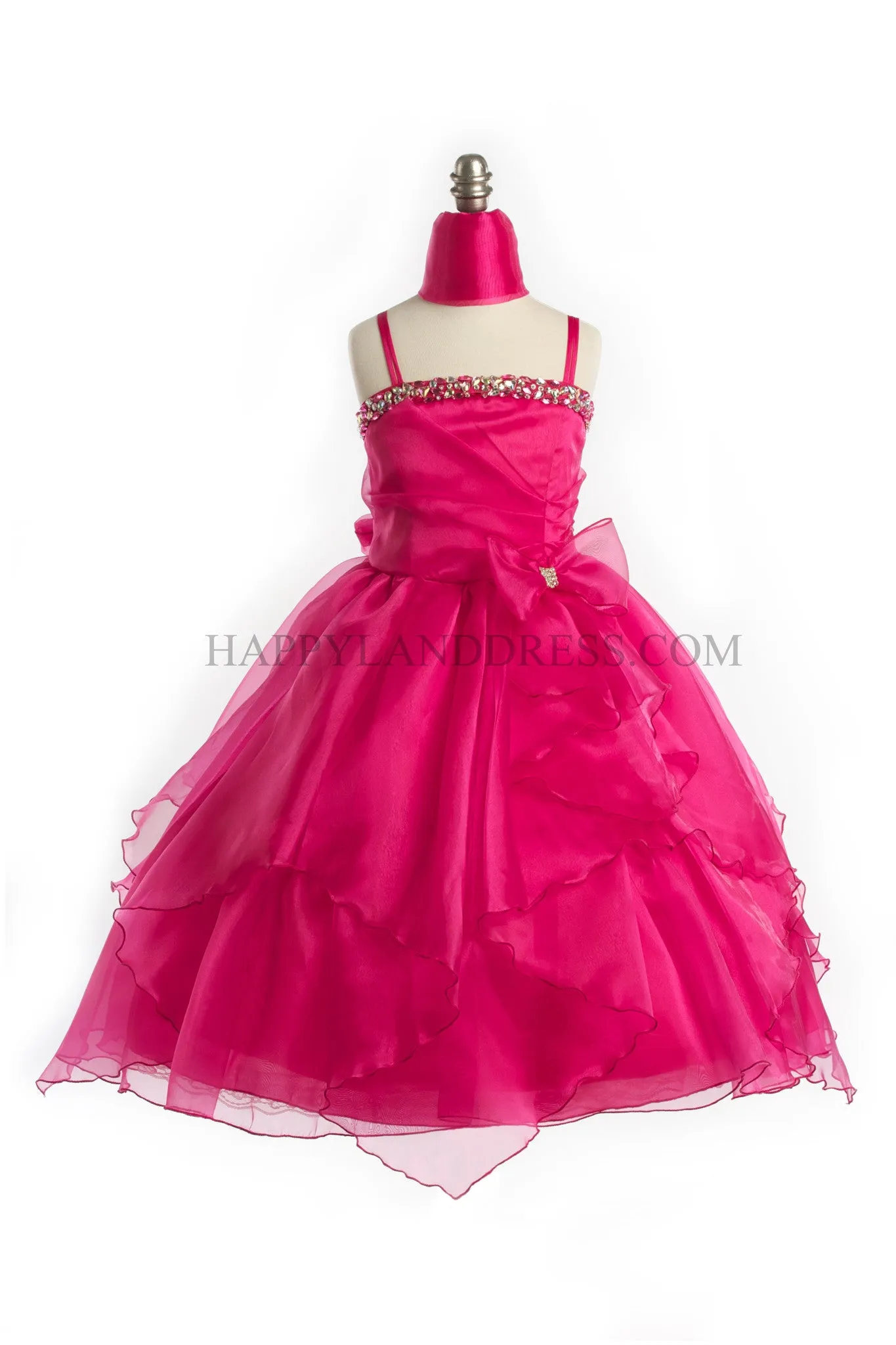 D3477 Tiered Ruffle Organza Rhinestone Dress (10 Diff. Colors)