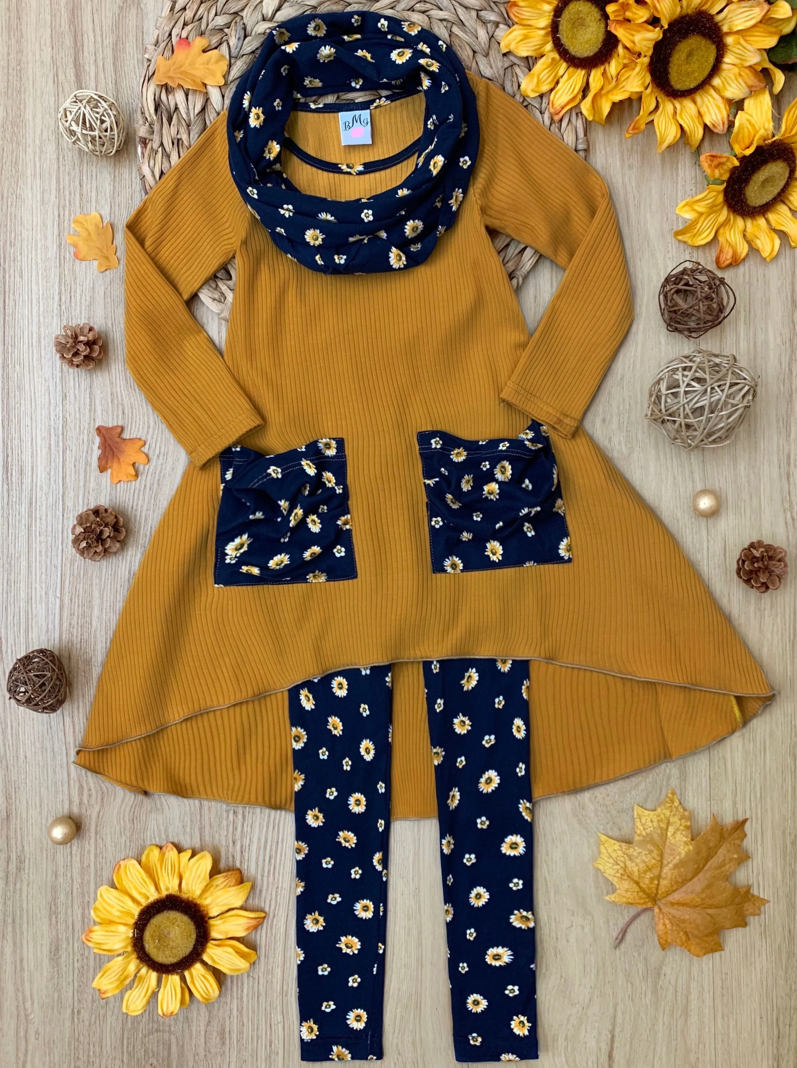 Daisy Dream Dual Pocket Tunic, Scarf and Legging Set