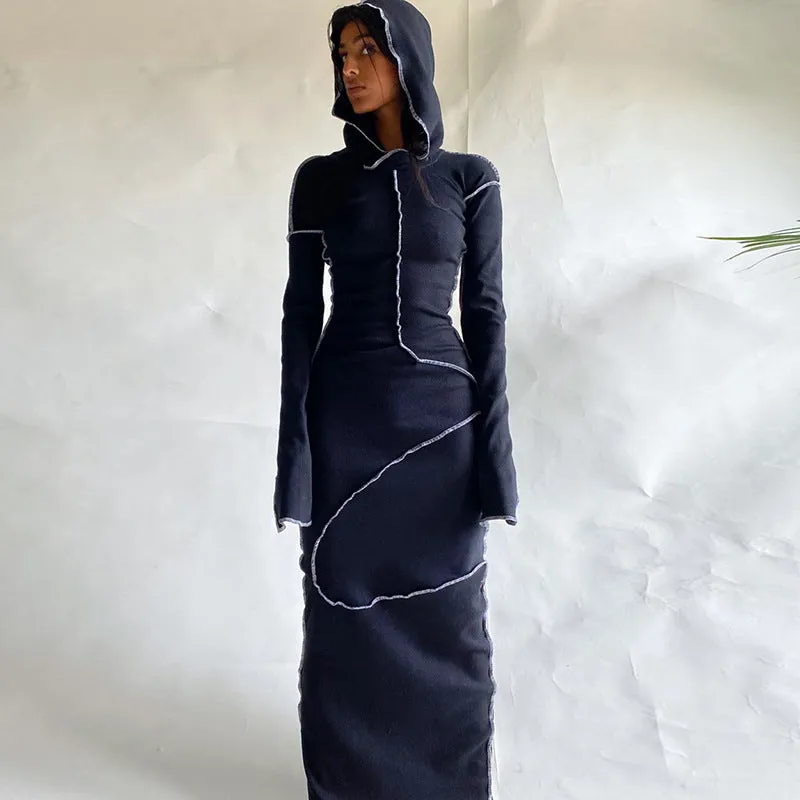 Dalal Hooded Collar Long Sleeve Dress