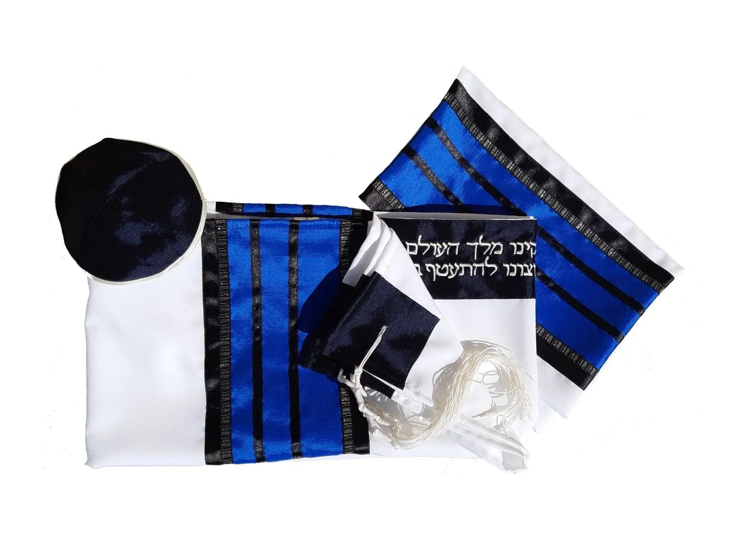 Dark Blue Jewish Prayer Shawl Tallit for men, Bar Mitzvah Tallit Set, Hebrew Prayer Shawl