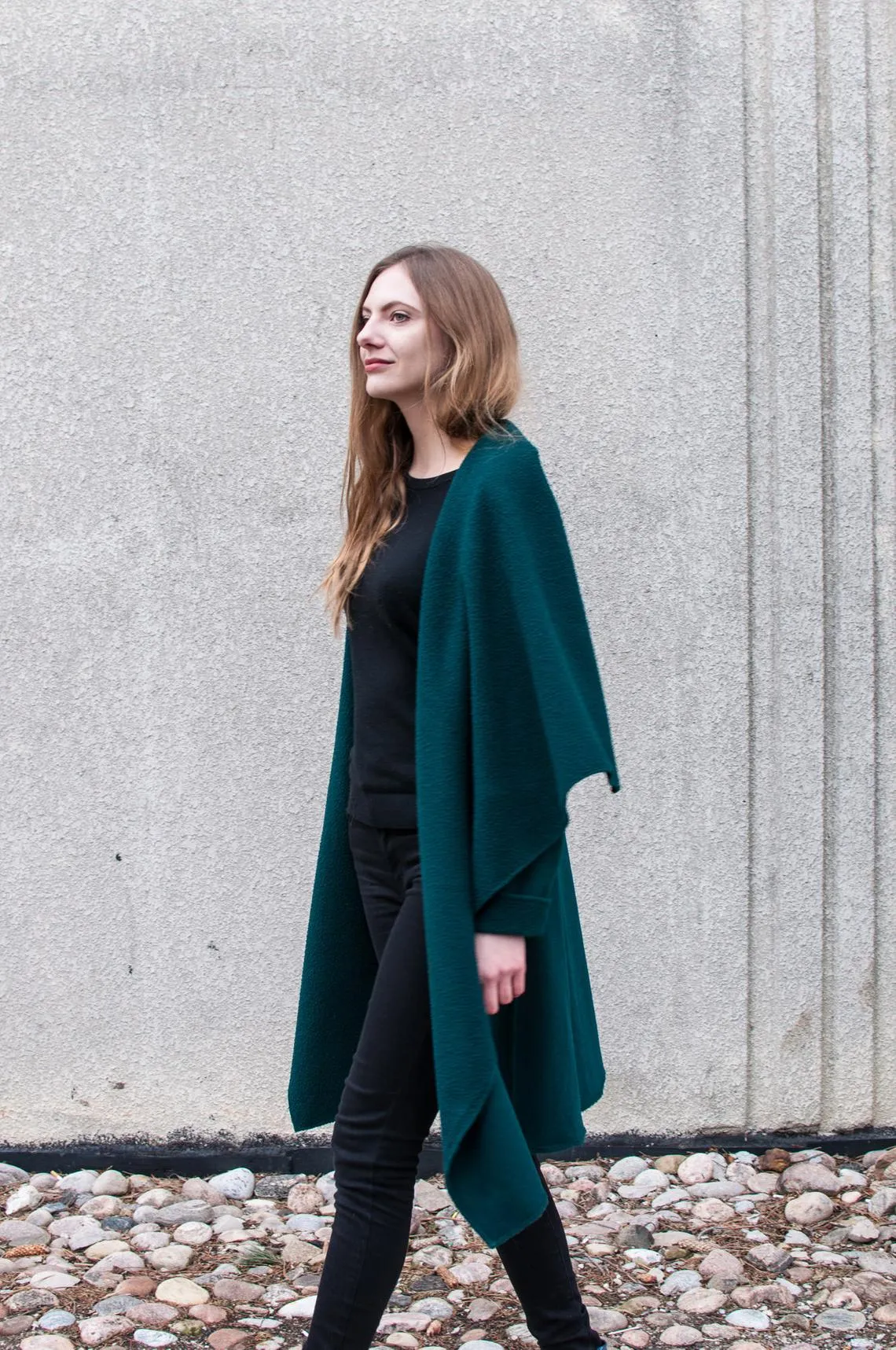 Dark Green Coat With Wraparound Collar